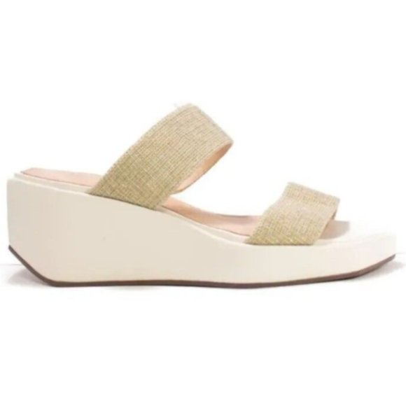 Cream Platform Sandals Metal Ankle Strap 7.5 M Cecelia NY Bailey - Picture 4 of 6